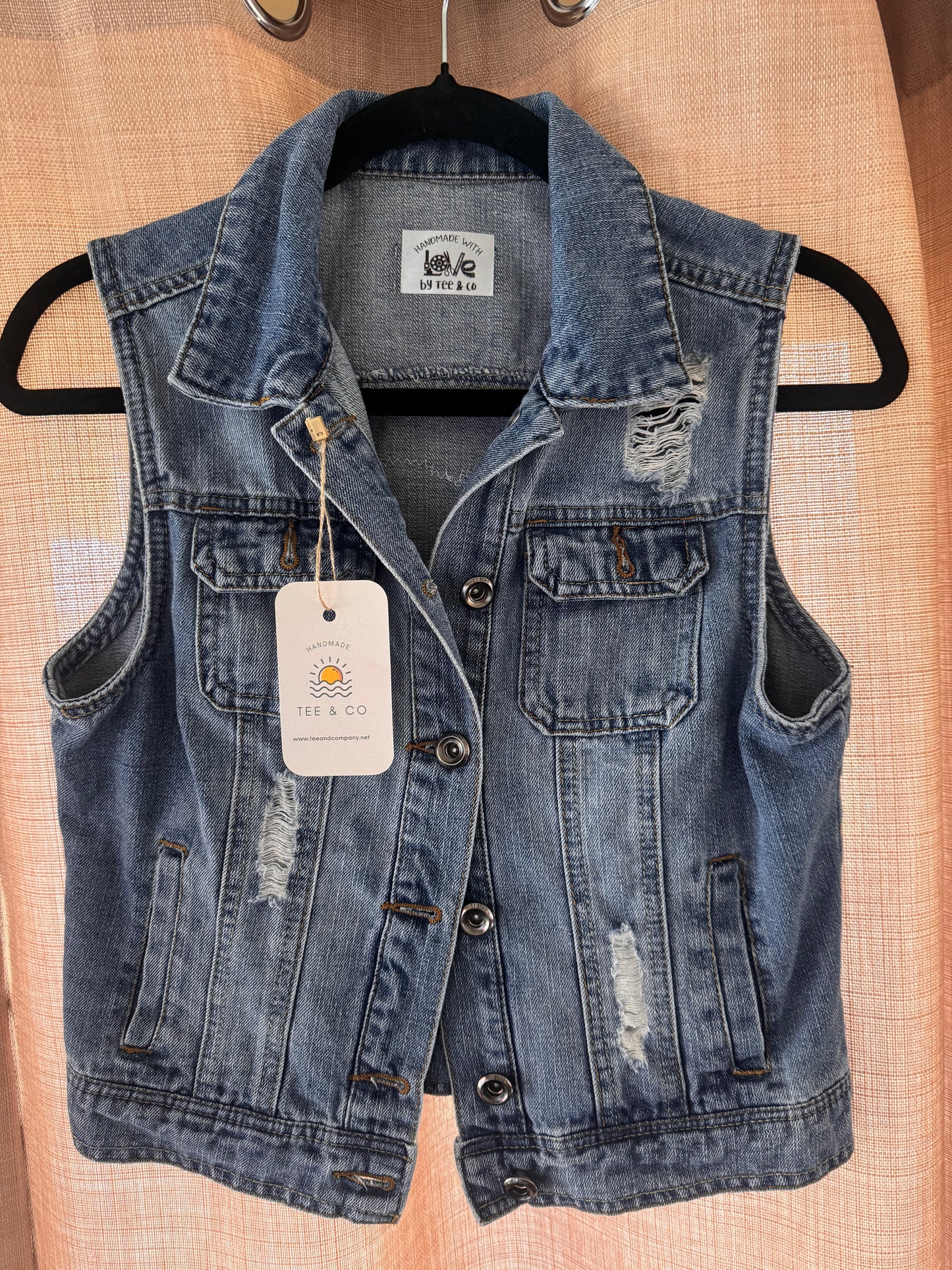 Upcycled Denim Vest with Florals