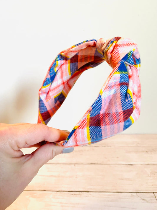 Pink Flannels Pink & Blue Plaid Knotted Classic Headband