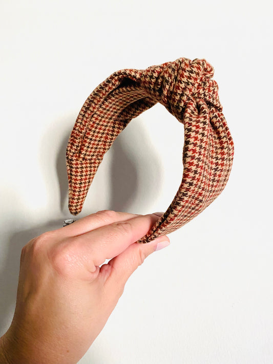 Burgundy Mini Tattersal Knotted Classic Headband