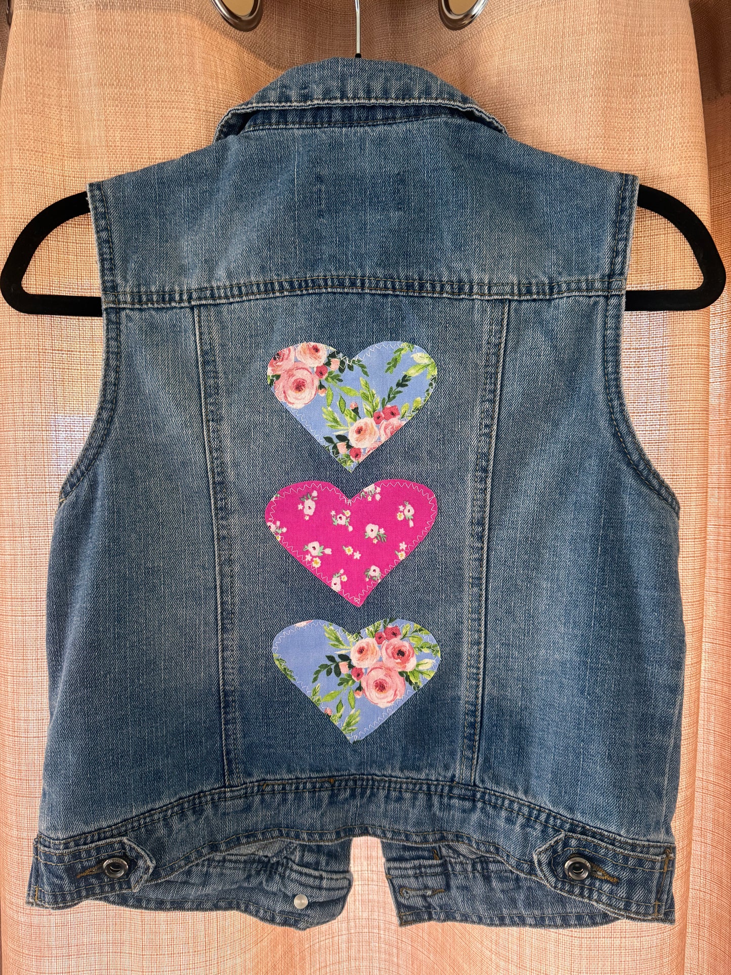Upcycled Denim Vest with Florals