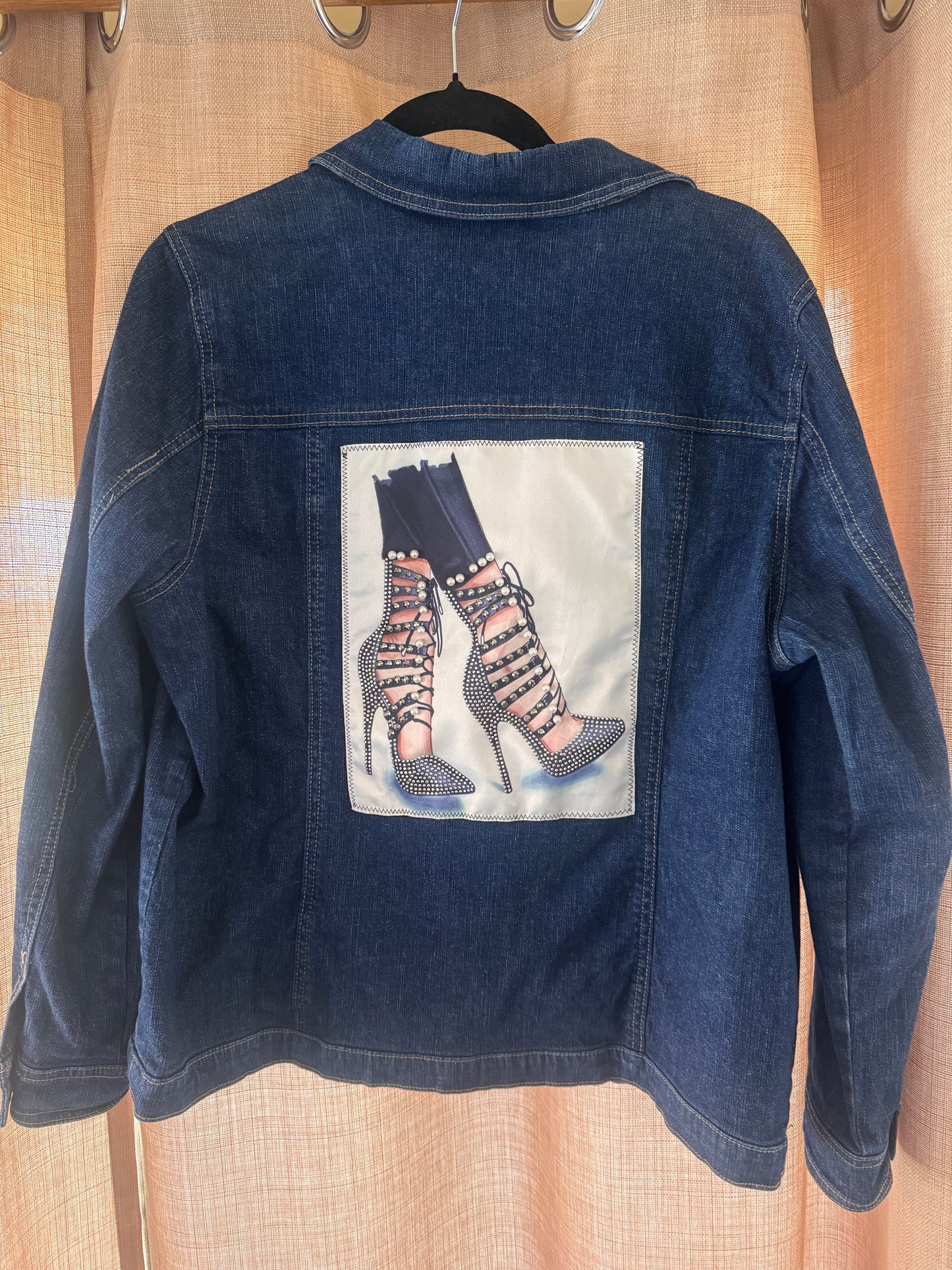 Upcycled Denim Jacket - Blinged Stiletto Tee