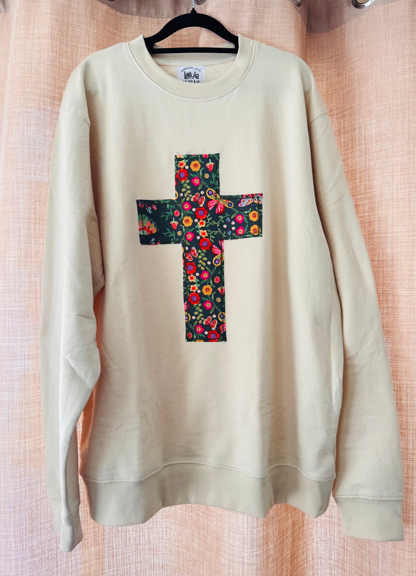 Floral Cross Appliqué Crewneck Sweatshirt | Faith-Based Christian Clothing