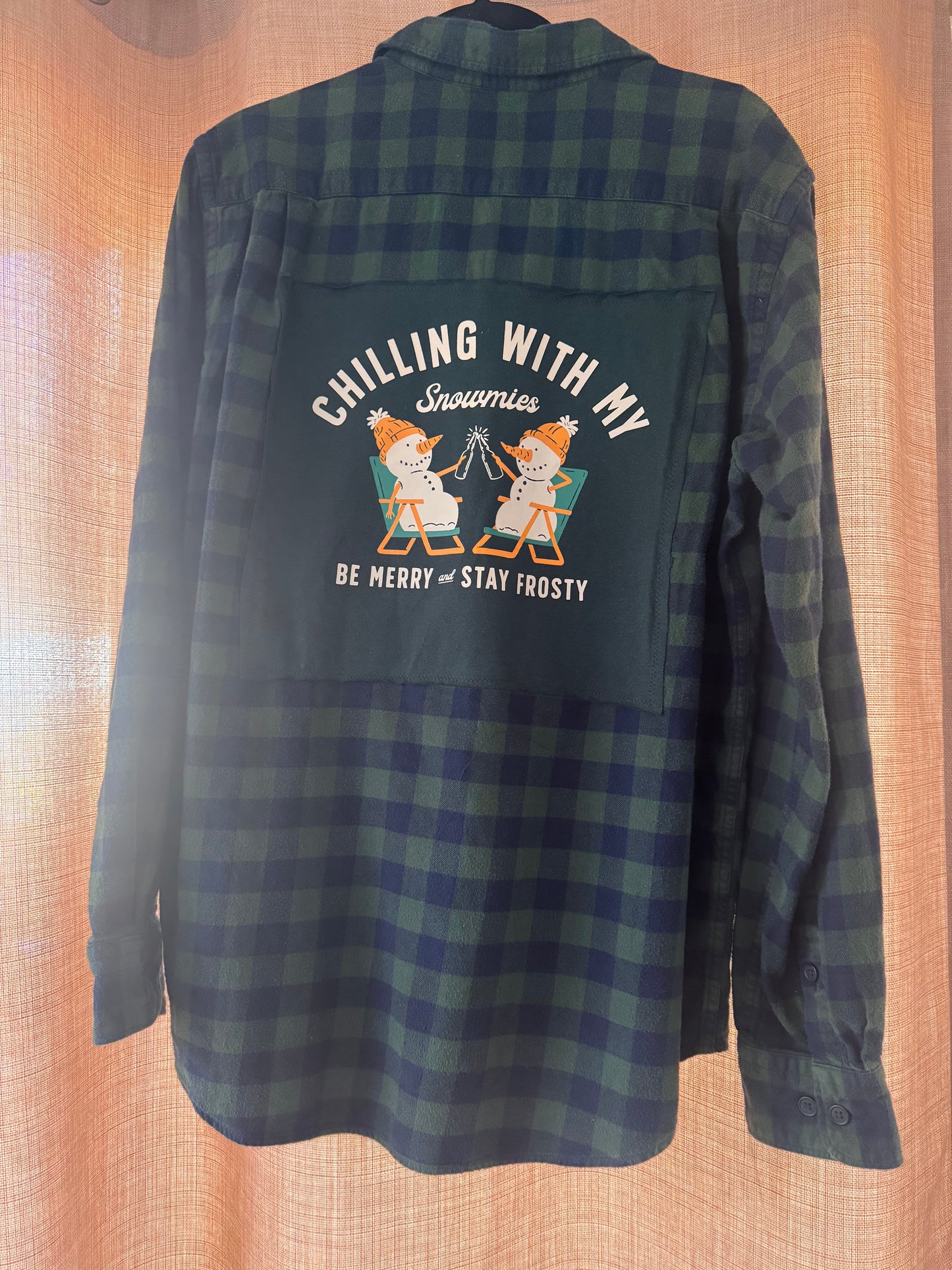 Upcycled Drinking Snowman Flannel Tee