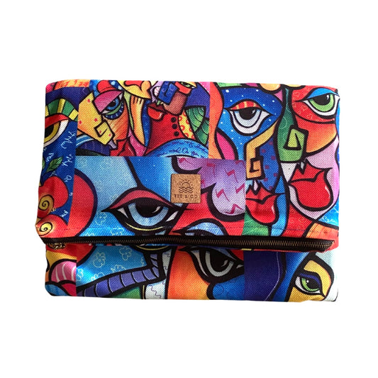 Abstract Faces Laptop Zippered Bag/ Oversized Fold-over Clutch